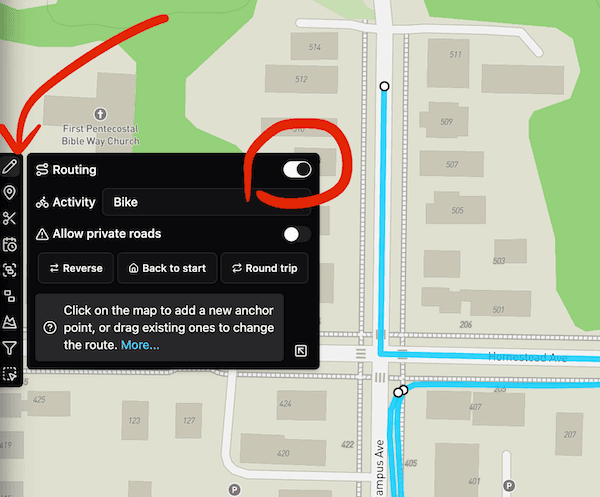 gpx.studio routing view to re-draw path